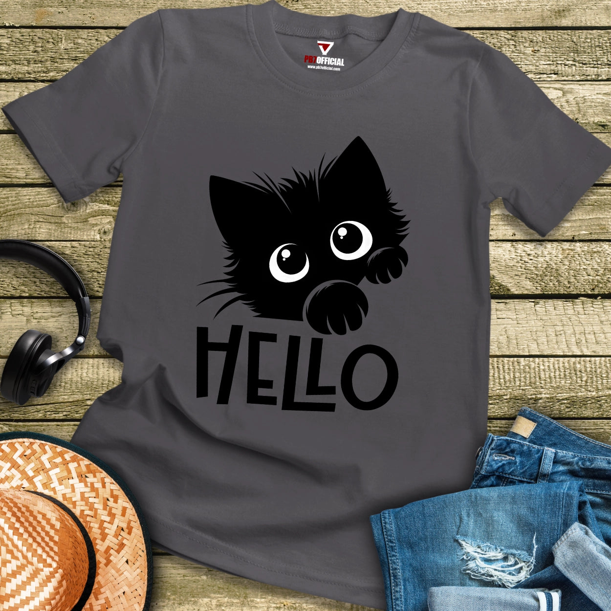 T-Shirt - Black Cat Hello