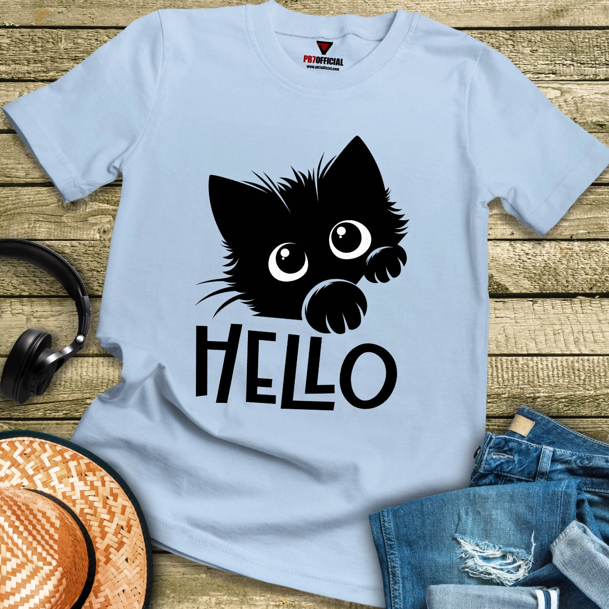 T-Shirt - Black Cat Hello