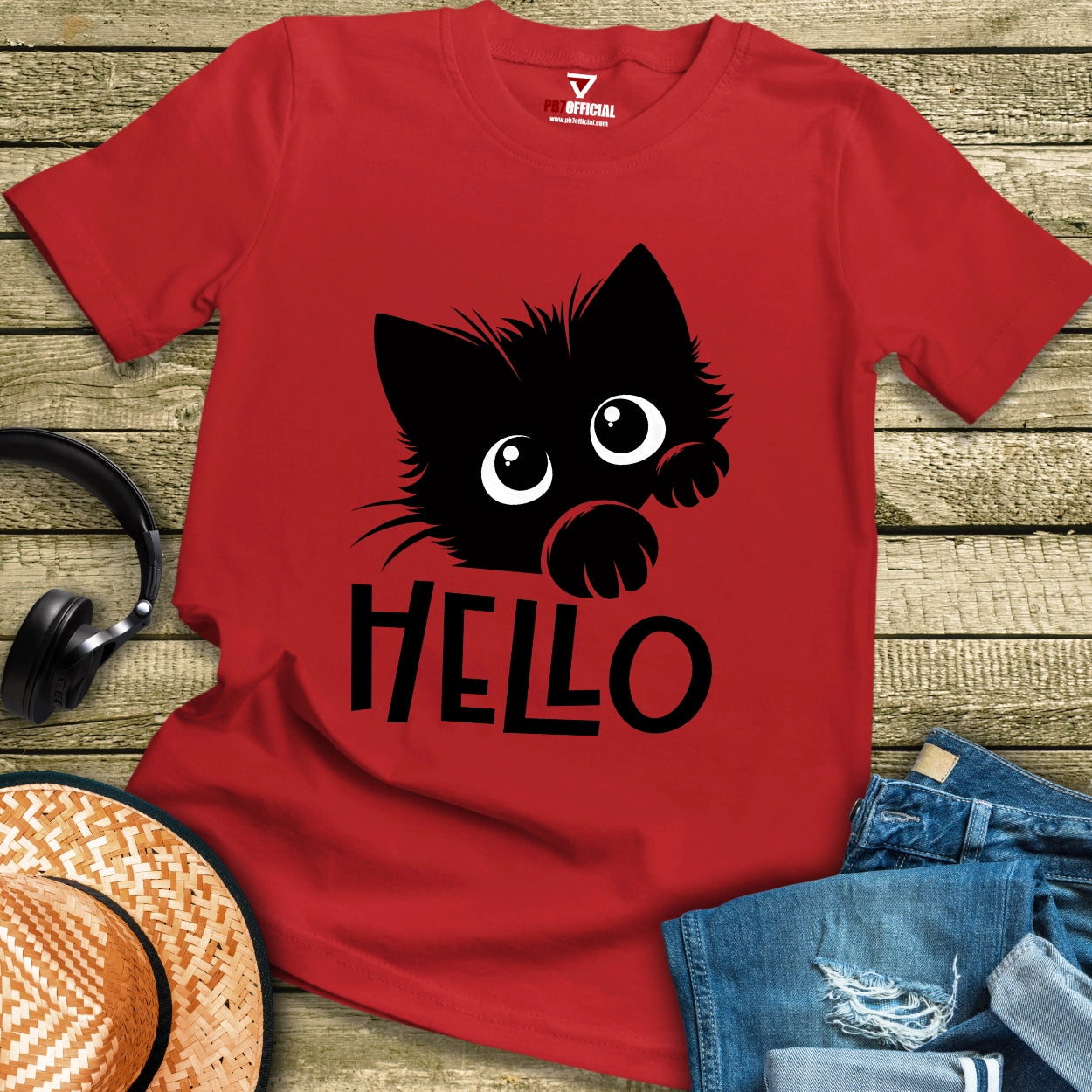 T-Shirt - Black Cat Hello