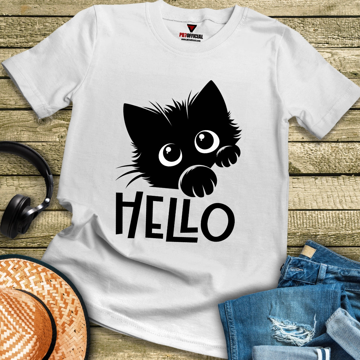 T-Shirt - Black Cat Hello